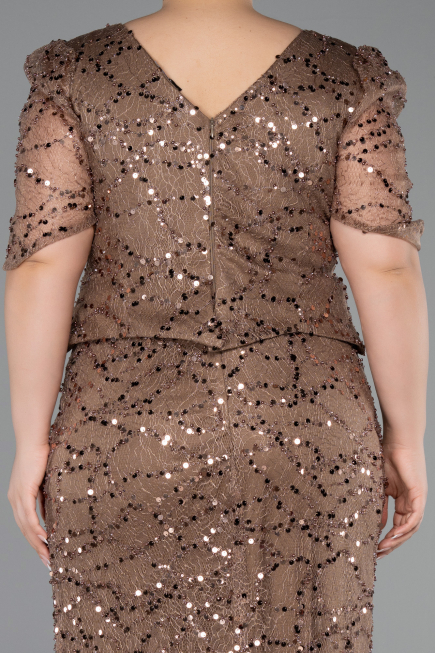 Robe de Soirée Grande Taille Longue Perlé Cuivre ABU6334