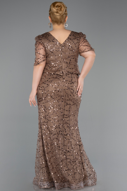 Robe de Soirée Grande Taille Longue Perlé Cuivre ABU6334