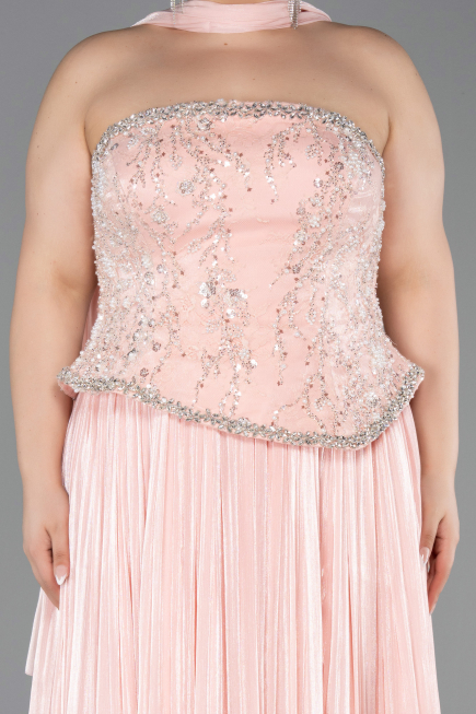 Robe De Soirée Grande Taille Longue Mousseline Saumon ABU5793