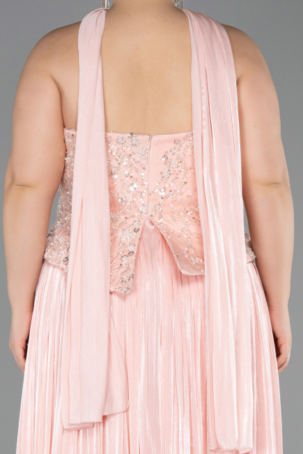 Robe De Soirée Grande Taille Longue Mousseline Saumon ABU5793