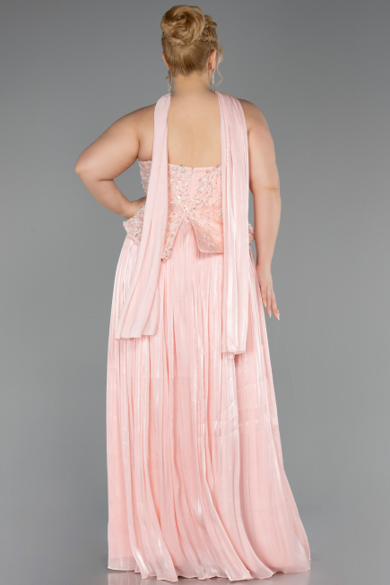 Robe De Soirée Grande Taille Longue Mousseline Saumon ABU5793