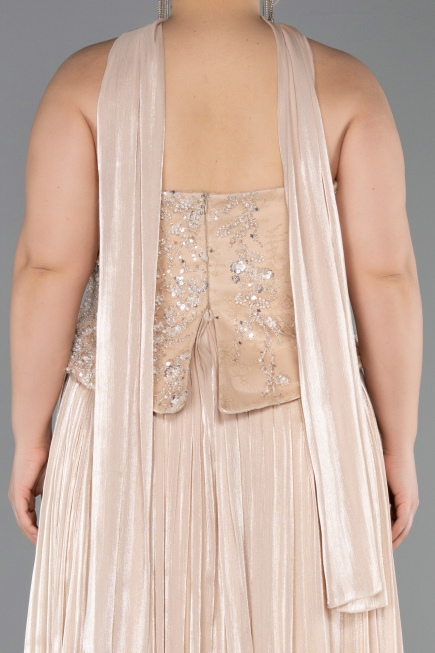 Robe De Soirée Grande Taille Longue Mousseline Beige ABU5793