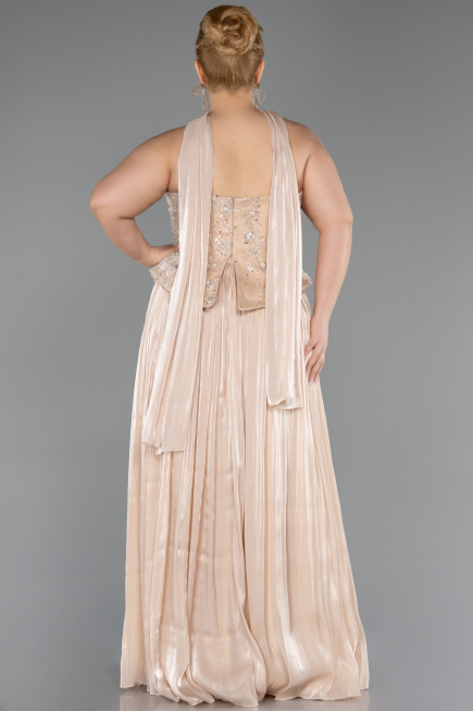 Robe De Soirée Grande Taille Longue Mousseline Beige ABU5793