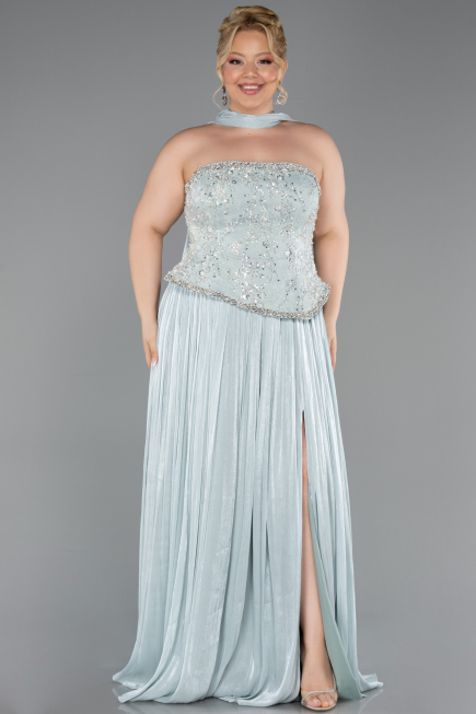 Robe De Soirée Grande Taille Longue Mousseline Menthe ABU5793