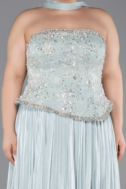 Robe De Soirée Grande Taille Longue Mousseline Menthe ABU5793