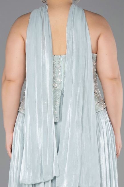 Robe De Soirée Grande Taille Longue Mousseline Menthe ABU5793