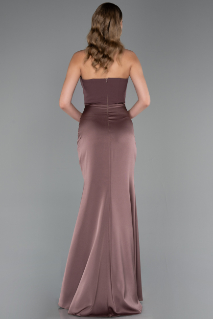 Robe De Soirée Satin Longue Brun Clair ABU6061