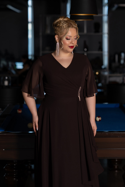 Robe de Soirée Grande Taille Longue Mousseline Brun ABU5180