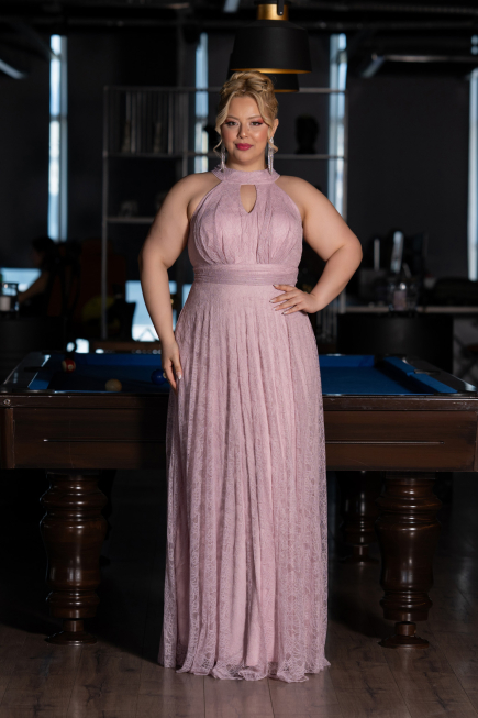 Robe de Soirée Grande Taille Longue Dantelle Poudre ABU6330