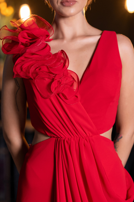 Robe de Soirée Longue Mousseline Rouge ABU6354