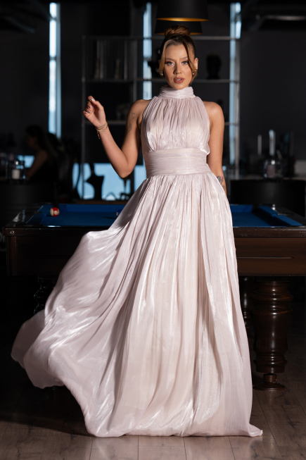 Robe de Soirée Longue Mousseline Beige ABU6352