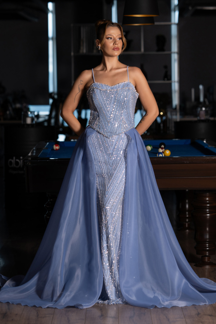 Robe de Soirée Longue Perlé Bleu clair ABU5730
