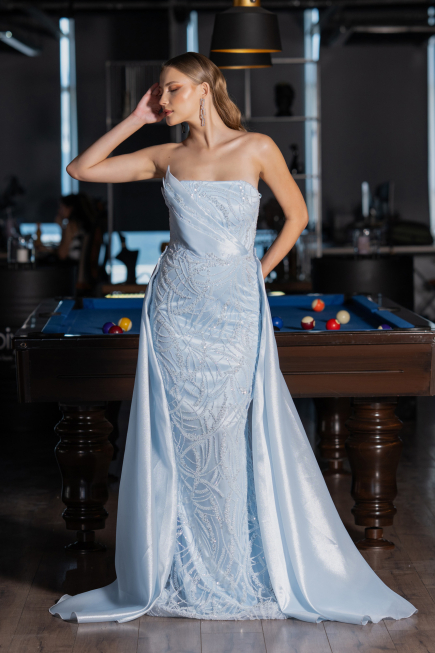 Robe de Soirée Longue Perlé Bleu clair ABU5511