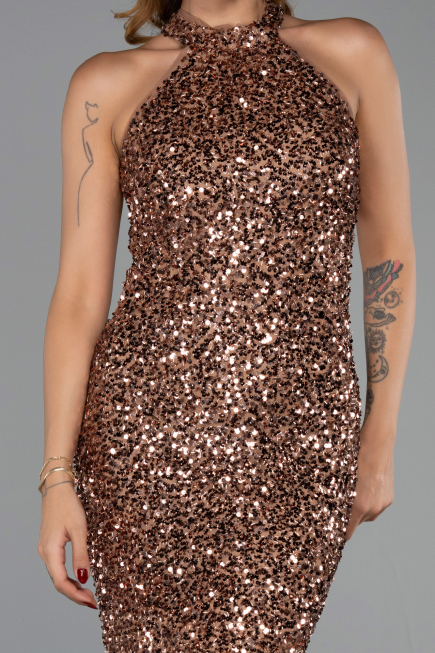 Robe de Soirée Longue Cuivre ABU6404