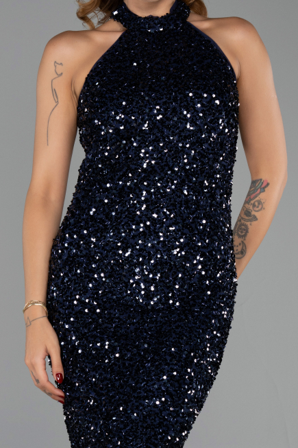 Robe de Soirée Longue Bleu Marine ABU6404
