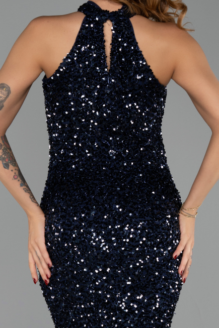 Robe de Soirée Longue Bleu Marine ABU6404