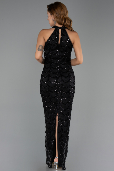 Robe de Soirée Longue Dantelle Noir ABU6405
