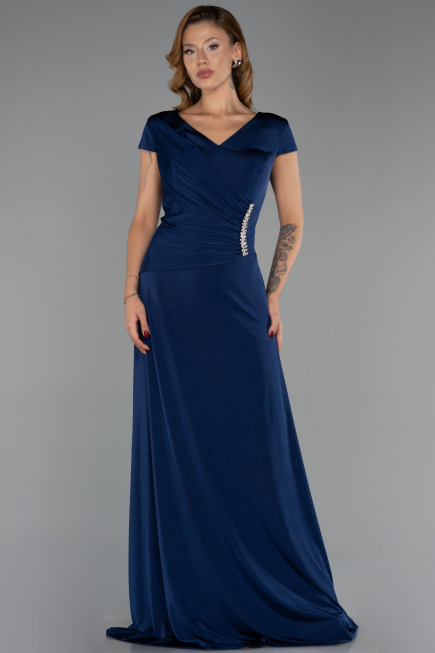 Robe Grande Taille Longue Bleu Marine ABU6410