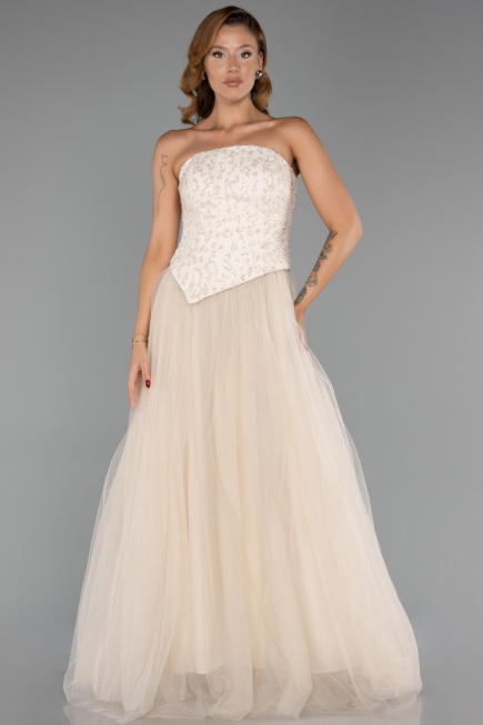 Robe de Soirée Longue Beige ABU6412