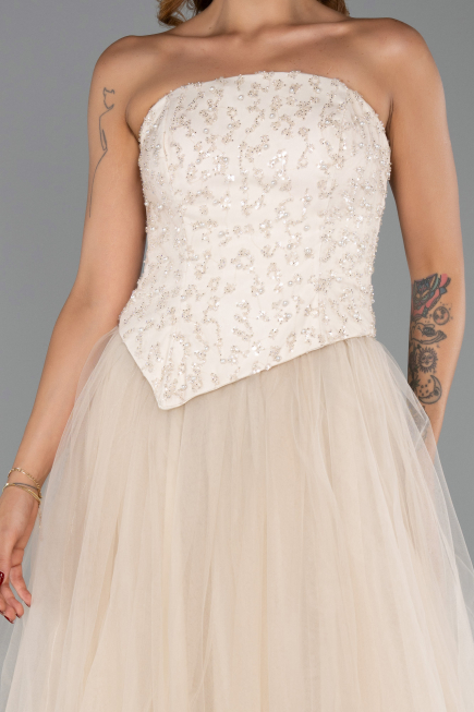 Robe de Soirée Longue Beige ABU6412