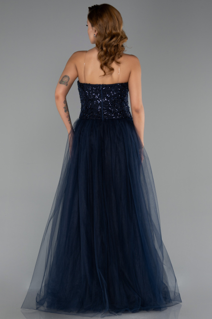 Robe de Soirée Longue Bleu Marine ABU6412