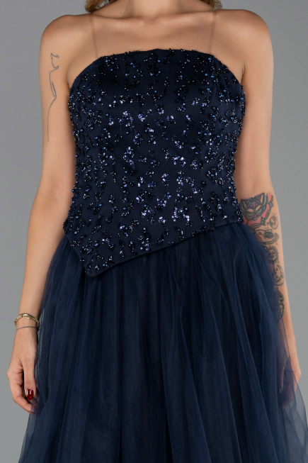 Robe de Soirée Longue Bleu Marine ABU6412
