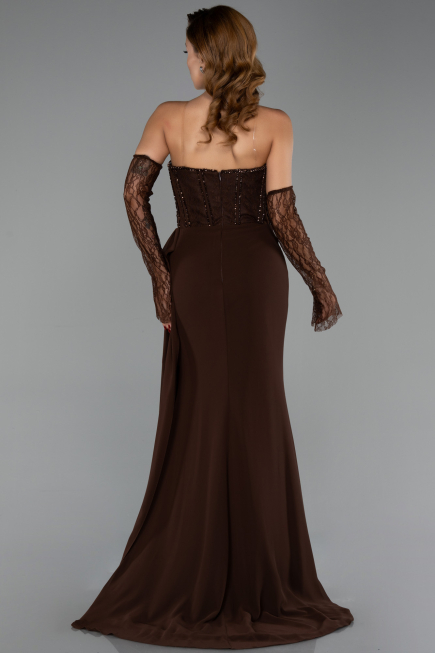Robe de Soirée Grande Taille Longue Mousseline Brun ABU6072
