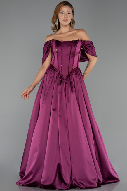 Robe de Soirée Longue Satin Prune ABU6399