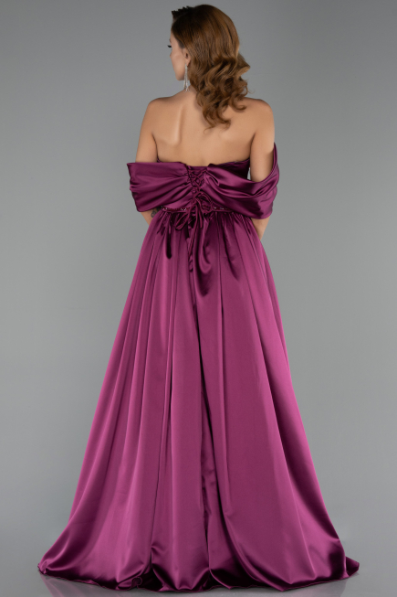 Robe de Soirée Longue Satin Prune ABU6399