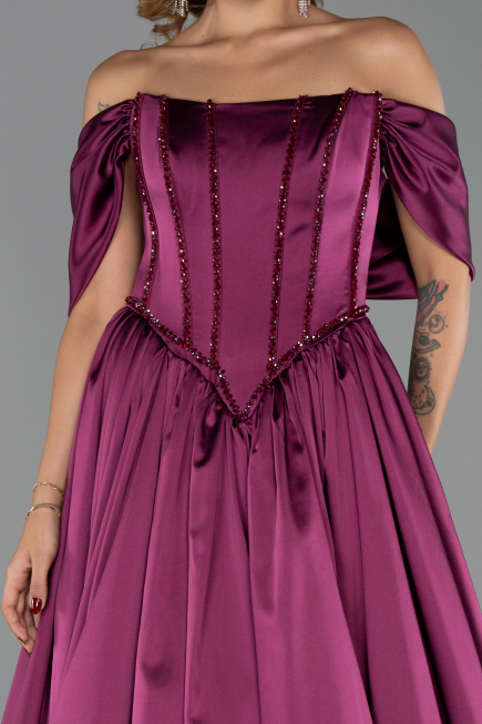 Robe de Soirée Longue Satin Prune ABU6399