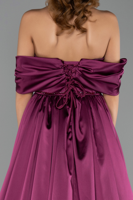 Robe de Soirée Longue Satin Prune ABU6399