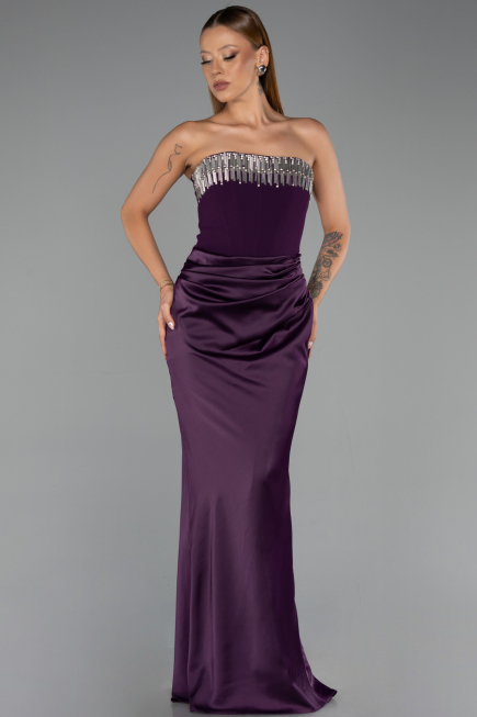 Robe Queue de Poisson Longue Satin Violet ABU5820