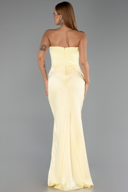 Robe Queue de Poisson Longue Satin Jaune ABU5820