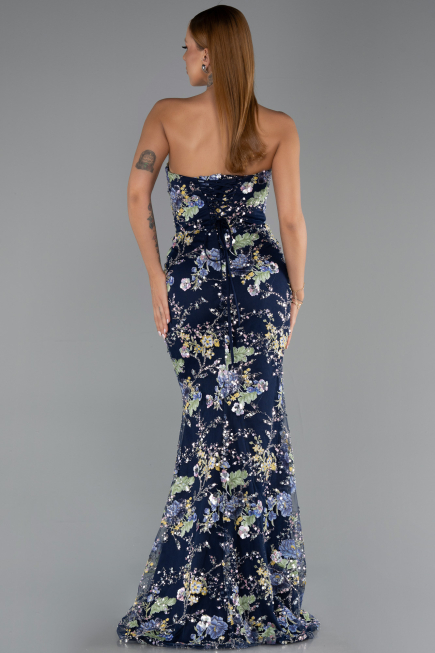 Robe de Soirée Longue Bleu Marine ABU6421