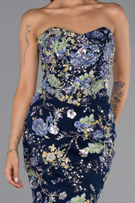 Robe de Soirée Longue Bleu Marine ABU6421