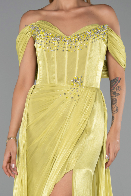 Robe De Soirée Grande Taille Longue Mousseline Pistache vert ABU6486