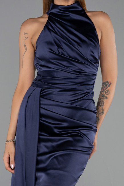 Robe De Soirée Courte Satin Bleu Marine ABK2674
