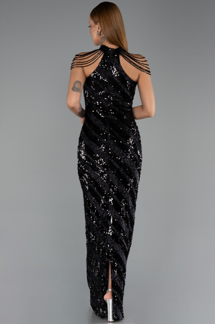 Robe de Soirée Longue Squameuse Noir ABU6417