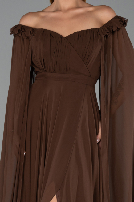 Robe de Soirée Longue Mousseline Brun ABU3462