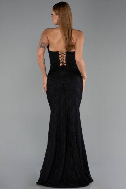 Robe de Soirée Longue Dantelle Noir ABU6419