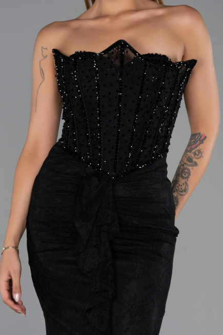 Robe de Soirée Longue Dantelle Noir ABU6419