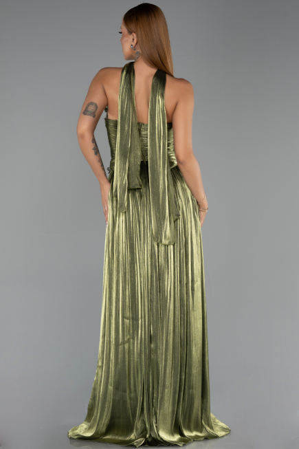 Robe de Soirée Longue Mousseline Vert Huile ABU6322