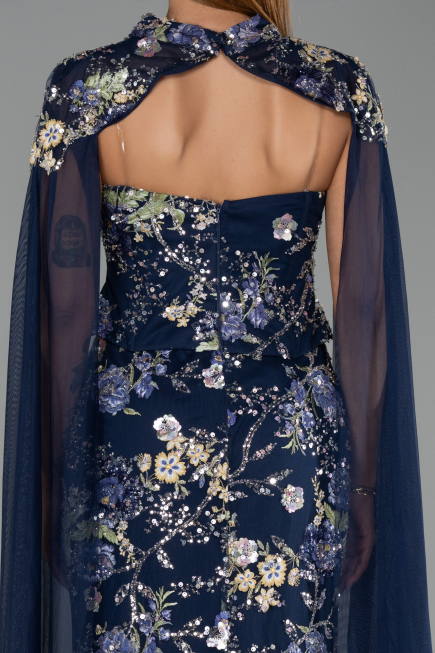 Robe de Soirée Longue Bleu Marine ABU6424