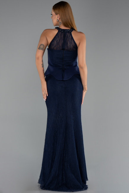 Robe de Soirée Longue Dantelle Bleu Marine ABU6425