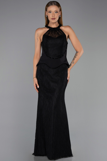 Robe de Soirée Longue Dantelle Noir ABU6425