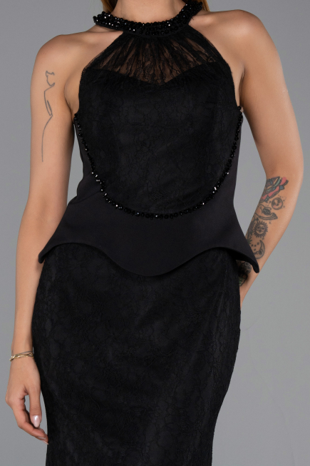 Robe de Soirée Longue Dantelle Noir ABU6425