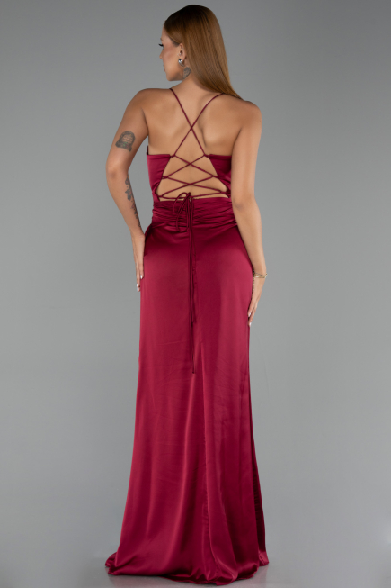 Robe de Soirée Longue Satin Couleur Cerise ABU6427