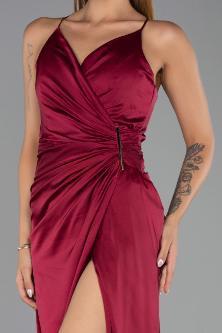 Robe de Soirée Longue Satin Couleur Cerise ABU6427