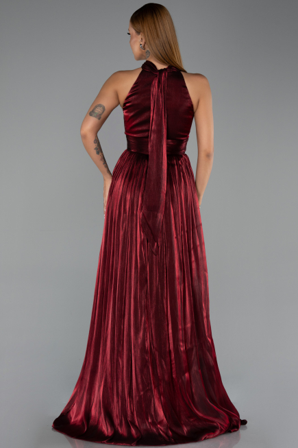 Robe de Soirée Longue Mousseline Rouge Bordeaux ABU6428