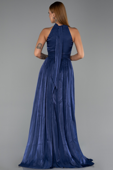 Robe de Soirée Longue Mousseline Bleu Marine ABU6428